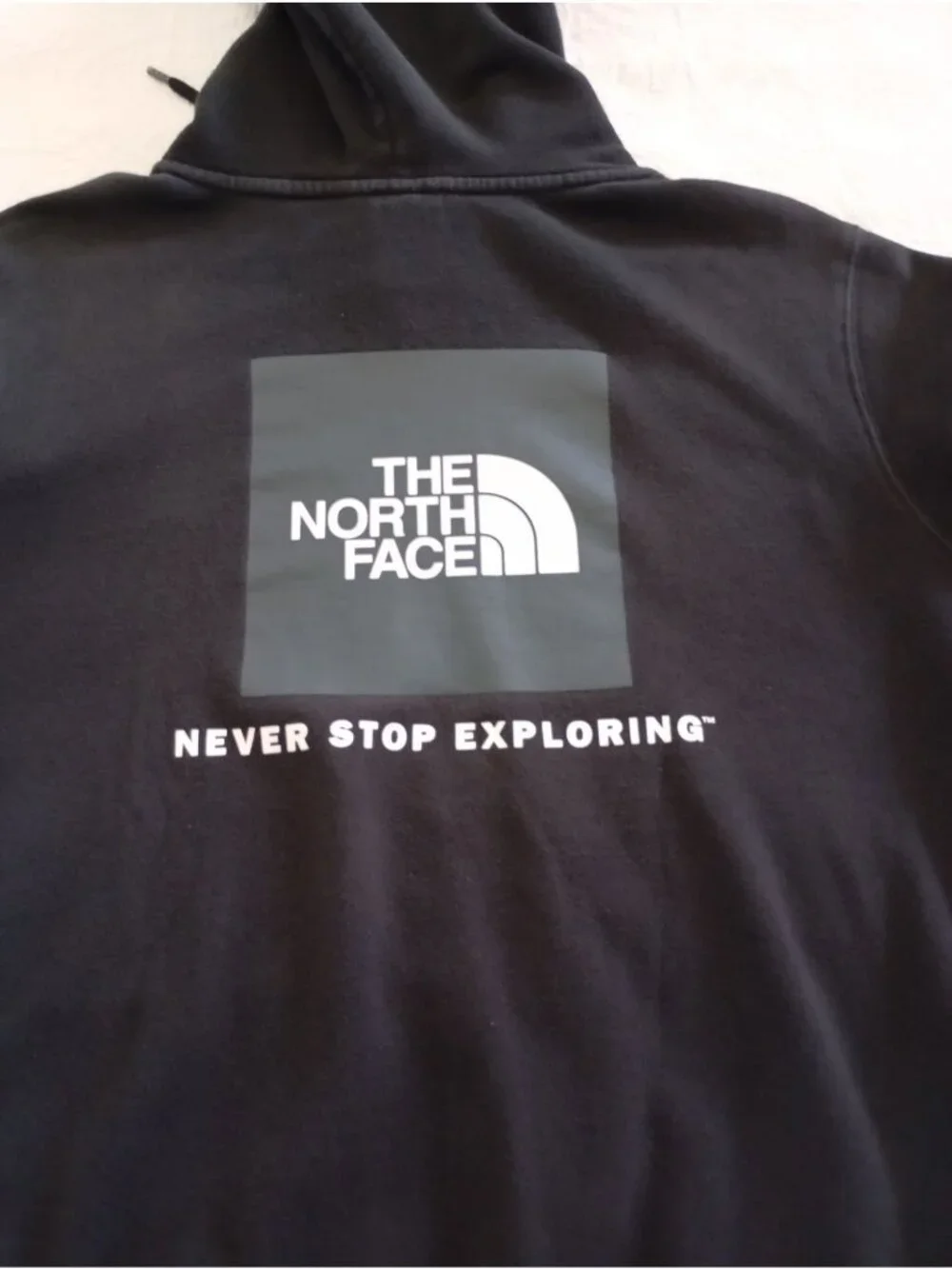 The North Face Mens Black Hoodie Large Logo Front & Back Cotton Blend